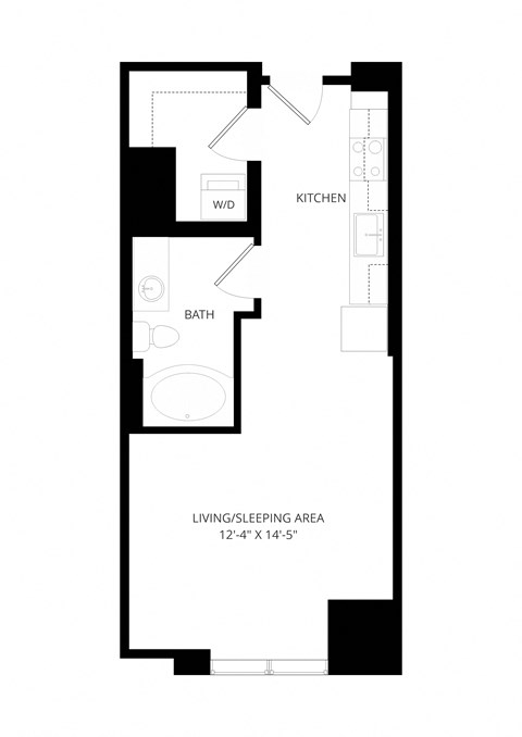 Floor plan for studio, 1 bath, 484 sqft